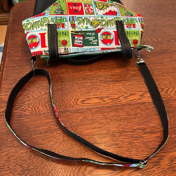 NWOT Handmade Grinchmas Themed Satchel Bag -Green, Red & trimmed in Black. - Picture 12 of 13